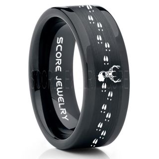 Deer Ring, Deer Wedding Ring, Deer Wedding Band, Deer Tracks Ring, Deer Tracks Black Tungsten Ring, Black Wedding Band, Hunting Ring, Outdoorsman Wedding Band
