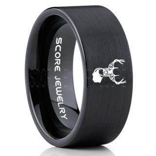 Deer Ring, Deer Wedding Ring, Deer Wedding Band, Deer Tracks Ring, Deer Tracks Black Tungsten Ring, Black Wedding Band, Hunting Ring, Outdoorsman Wedding Band