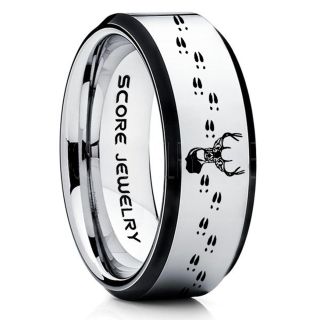 Deer Ring, Deer Wedding Ring, Deer Wedding Band, Deer Tracks Ring, Deer Tracks Silver Tungsten Ring, Silver Wedding Band, Hunting Ring, Outdoorsman Wedding Band