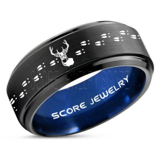 Deer Ring, Deer Wedding Ring, Deer Wedding Band, Deer Tracks Ring, Deer Tracks Black Tungsten Ring, Black Wedding Band, Hunting Ring, Outdoorsman Wedding Band