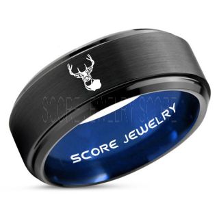 Deer Ring, Deer Wedding Ring, Deer Wedding Band, Deer Tracks Ring, Deer Tracks Black Tungsten Ring, Black Wedding Band, Hunting Ring, Outdoorsman Wedding Band