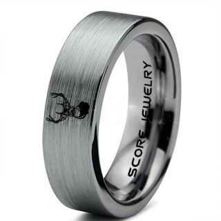 Deer Ring, Deer Wedding Ring, Deer Wedding Band, Deer Tracks Ring, Deer Tracks Silver Tungsten Ring, Silver Wedding Band, Hunting Ring, Outdoorsman Wedding Band