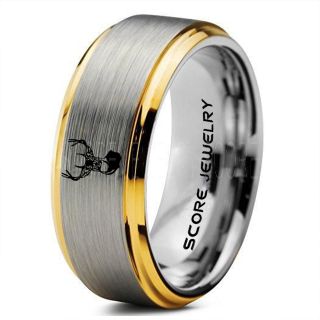 Deer Ring, Deer Wedding Ring, Deer Wedding Band, Deer Tracks Ring, Deer Tracks Silver Tungsten Ring, Silver Wedding Band, Hunting Ring, Outdoorsman Wedding Band