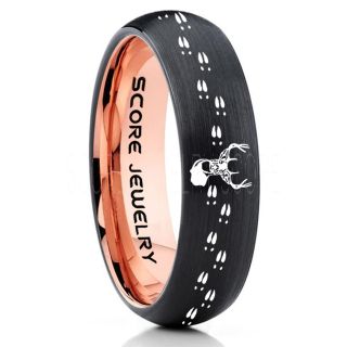 Deer Ring, Deer Wedding Ring, Deer Wedding Band, Deer Tracks Ring, Deer Tracks Black Tungsten Ring, Black Wedding Band, Hunting Ring, Outdoorsman Wedding Band