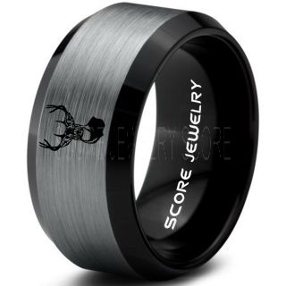 Deer Ring, Deer Wedding Ring, Deer Wedding Band, Deer Tracks Ring, Deer Tracks Black Tungsten Ring, Black Wedding Band, Hunting Ring, Outdoorsman Wedding Band