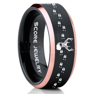 Deer Ring, Deer Wedding Ring, Deer Wedding Band, Deer Tracks Ring, Deer Tracks Black Tungsten Ring, Black Wedding Band, Hunting Ring, Outdoorsman Wedding Band