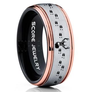 Deer Ring, Deer Wedding Ring, Deer Wedding Band, Deer Tracks Ring, Deer Tracks Silver Tungsten Ring, Silver Wedding Band, Hunting Ring, Outdoorsman Wedding Band