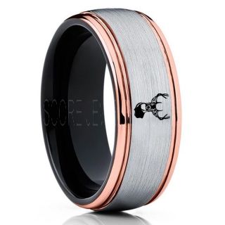 Deer Ring, Deer Wedding Ring, Deer Wedding Band, Deer Tracks Ring, Deer Tracks Silver Tungsten Ring, Silver Wedding Band, Hunting Ring, Outdoorsman Wedding Band