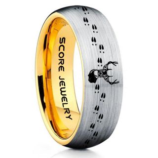 Deer Ring, Deer Wedding Ring, Deer Wedding Band, Deer Tracks Ring, Deer Tracks Silver Tungsten Ring, Silver Wedding Band, Hunting Ring, Outdoorsman Wedding Band