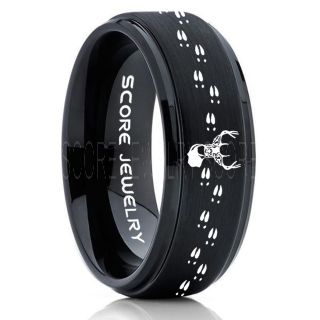 Deer Ring, Deer Wedding Ring, Deer Wedding Band, Deer Tracks Ring, Deer Tracks Black Tungsten Ring, Black Wedding Band, Hunting Ring, Outdoorsman Wedding Band