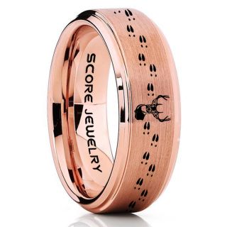 Deer Ring, Deer Wedding Ring, Deer Wedding Band, Deer Tracks Ring, Deer Tracks 14K Rose Gold Tungsten Ring, Rose Gold Wedding Band, Hunting Ring, Outdoorsman Wedding Band