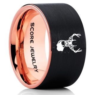 Deer Ring, Deer Wedding Ring, Deer Wedding Band, Deer Tracks Ring, Deer Tracks Black Tungsten Ring, Black Wedding Band, Hunting Ring, Outdoorsman Wedding Band