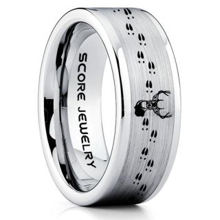 Deer Ring, Deer Wedding Ring, Deer Wedding Band, Deer Tracks Ring, Deer Tracks Silver Tungsten Ring, Silver Wedding Band, Hunting Ring, Outdoorsman Wedding Band