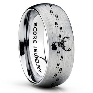 Deer Ring, Deer Wedding Ring, Deer Wedding Band, Deer Tracks Ring, Deer Tracks Silver Tungsten Ring, Silver Wedding Band, Hunting Ring, Outdoorsman Wedding Band
