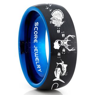 Wild Turkey Ring, Catfish Ring, Deer Hunting Ring, Catfish Fishing Ring, Fishing Ring, Black Tungsten Ring, Black Wedding Band, Hunting Ring, Fish Hooks Wedding Band, Deer Tracks Ring, Christian Cross Ring