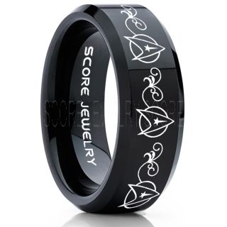 Star Trek Ring, Star Trek Jewelry, Star Trek Wedding Band, Star Trek Wedding Ring, 8mm Black Tungsten Ring, Black Tungsten Wedding Band