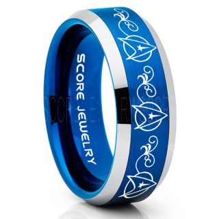 Star Trek Ring, Star Trek Jewelry, Star Trek Wedding Band, Star Trek Wedding Ring, 8mm Blue Tungsten Ring, Blue Tungsten Wedding Band