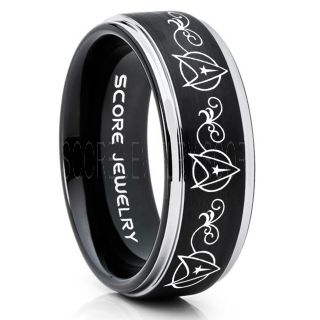 Star Trek Ring, Star Trek Jewelry, Star Trek Wedding Band, Star Trek Wedding Ring, 8mm Black Tungsten Ring, Black Tungsten Wedding Band
