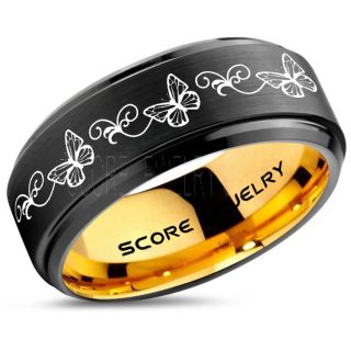 Butterfly Ring, Music Notes Ring, Music Ring, Monarch Butterfly Ring, Butterfly Jewelry, Monarch Butterfly Jewelry, Monarch Butterfly Wedding Band, Animal Lover Ring, Nature Lover Ring, Black Tungsten Ring, Black Wedding Band