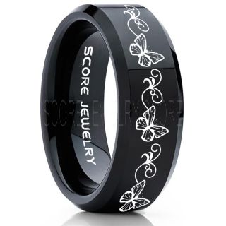 Butterfly Ring, Music Notes Ring, Music Ring, Monarch Butterfly Ring, Butterfly Jewelry, Monarch Butterfly Jewelry, Monarch Butterfly Wedding Band, Animal Lover Ring, Nature Lover Ring, Black Tungsten Ring, Black Wedding Band