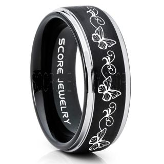 Butterfly Ring, Music Notes Ring, Music Ring, Monarch Butterfly Ring, Butterfly Jewelry, Monarch Butterfly Jewelry, Monarch Butterfly Wedding Band, Animal Lover Ring, Nature Lover Ring, Black Tungsten Ring, Black Wedding Band