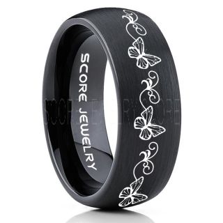 Butterfly Ring, Music Notes Ring, Music Ring, Monarch Butterfly Ring, Butterfly Jewelry, Monarch Butterfly Jewelry, Monarch Butterfly Wedding Band, Animal Lover Ring, Nature Lover Ring, Black Tungsten Ring, Black Wedding Band
