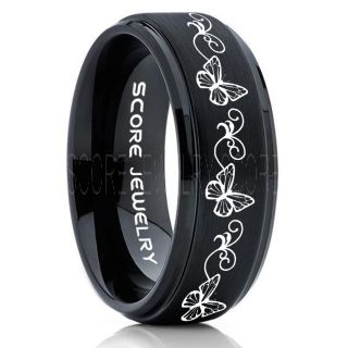 Butterfly Ring, Music Notes Ring, Music Ring, Monarch Butterfly Ring, Butterfly Jewelry, Monarch Butterfly Jewelry, Monarch Butterfly Wedding Band, Animal Lover Ring, Nature Lover Ring, Black Tungsten Ring, Black Wedding Band
