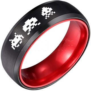 Player 1 Player 2 Rings, Retro Gamer Rings, Gamer Rings, Space Invaders Rings, Atari Rings, Nintendo Rings, Red Tungsten Rings, Black Wedding Bands, Couple Ring Set Gamer Rings