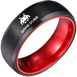 Player 1 Player 2 Rings, Retro Gamer Rings, Gamer Rings, Space Invaders Rings, Atari Rings, Nintendo Rings, Red Tungsten Rings, Black Wedding Bands, Couple Ring Set Gamer Rings