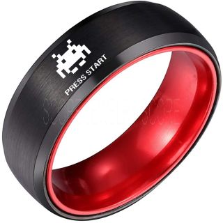Player 1 Player 2 Rings, Retro Gamer Rings, Gamer Rings, Space Invaders Rings, Atari Rings, Nintendo Rings, Red Tungsten Rings, Black Wedding Bands, Couple Ring Set Gamer Rings