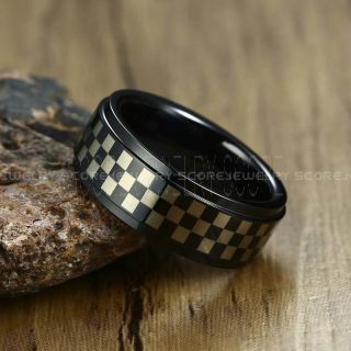 Racing Ring, Racing Flag Ring, Checkered Flag Ring, Chequered Flag Ring, Black Tungsten Ring, Auto Racing Ring, Black Wedding Band, Black Tungsten Ring