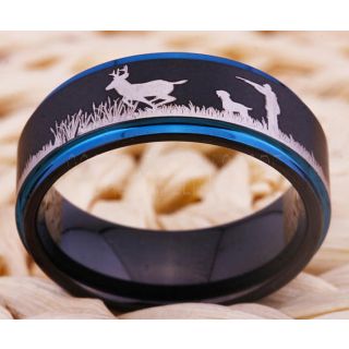 Deer Hunting Ring, Deer Hunting Scene Ring, Hunting Ring, Hunting Jewelry, Dog Hunting Ring, Dog Hunting Jewelry, Black Tungsten Ring, Black Wedding Band