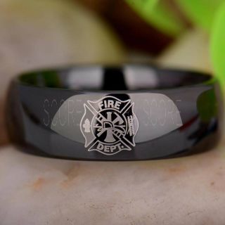 Fire Department Ring, Fireman Ring, Fireman Jewelry, Black Tungsten Band, Black Tungsten Wedding Band, Firefighter Ring, Fire Department Tungsten Ring