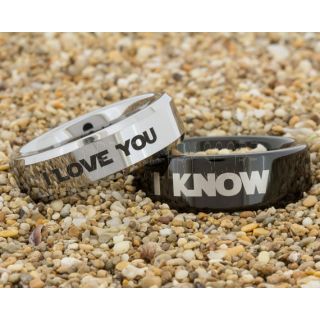 Couple Set 8mm Tungsten and 8mm Black Tungsten Bands with Beveled and Flat Edge I Love You I Know Rings