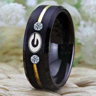 Green Bay Packers Ring, Packers Ring, Packers Jewelry, Green Bay Packers Jewelry, 8mm Black Tungsten Ring, Black Tungsten Wedding Band