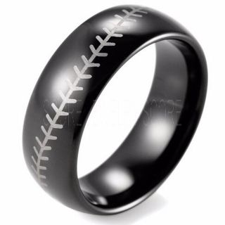 Black Tungsten Band with Baseball Stitch Pattern 8mm Tungsten Ring