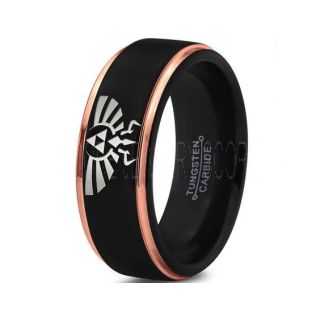 Legend of Zelda Ring, Zelda Triforce Ring, Black Zelda Wedding Ring, Black Tungsten Zelda Wedding Band, Black Tungsten Ring, Black Wedding Band, Gamer Ring