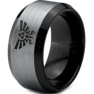 Legend of Zelda Ring, Zelda Triforce Ring, Black Zelda Wedding Ring, Black Tungsten Zelda Wedding Band, Black Tungsten Ring, Black Wedding Band, Gamer Ring
