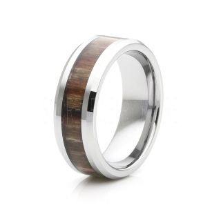 8mm or 6mm Tungsten Band with Genuine Russian Oak Inlay Tungsten Wood Ring