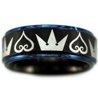Kingdom Hearts Ring, Kingdom Hearts Jewelry, Kingdom Hearts Wedding Ring, Kingdom Hearts Wedding Band, Kingdom Hearts Black Ring, Black Tungsten Wedding Band