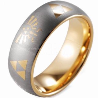 Legend of Zelda Ring, Zelda Triforce Ring, 14K Yellow Gold Zelda Wedding Ring, Yellow Gold Tungsten Zelda Wedding Band, Yellow Gold Tungsten Ring, Yellow Gold Wedding Band, Gamer Ring