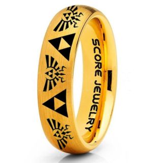 Legend of Zelda Ring, Zelda Triforce Ring, Yellow Gold Zelda Wedding Ring, 14K Yellow Gold Tungsten Zelda Wedding Band, Yellow Gold Tungsten Ring, Yellow Gold Wedding Band, Gamer Ring