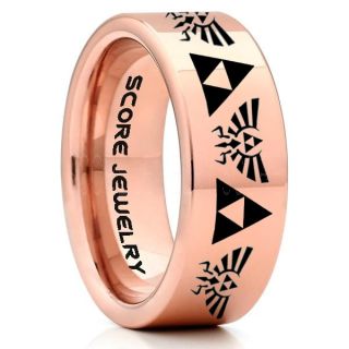 Legend of Zelda Ring, Zelda Triforce Ring, Rose Gold Zelda Wedding Ring, 14K Rose Gold Tungsten Zelda Wedding Band, Rose Gold Tungsten Ring, Rose Gold Wedding Band, Gamer Ring