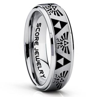 Legend of Zelda Ring, Zelda Triforce Ring, Silver Zelda Wedding Ring, Silver Tungsten Zelda Wedding Band, Silver Tungsten Ring, Silver Wedding Band, Gamer Ring
