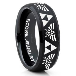 Legend of Zelda Ring, Zelda Triforce Ring, Black Zelda Wedding Ring, Black Tungsten Zelda Wedding Band, Black Tungsten Ring, Black Wedding Band, Gamer Ring