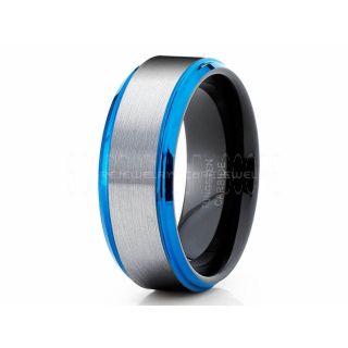 Black Wedding Ring, Silver Tungsten Wedding Band