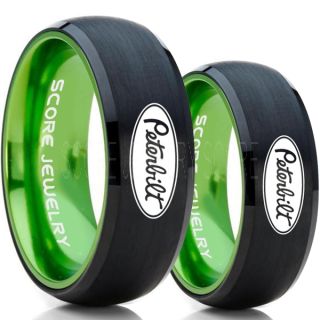 Peterbilt Rings, Peterbilt Jewelry, 2 Piece Couple Set Black Tungsten Rings, Trucker Rings, Truck Driver Rings, Driver Rings, Black Tungsten Wedding Bands