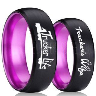 Truck Driver Ring, Trucker's Wife Ring, 2 Piece Couple Set Trucker Ring, Truck Life Ring, Trucker Life Ring, Black Tungsten Ring, Trucker Jewelry, Truck Driver Wedding Band, Black Tungsten Band, Black Wedding Ring
