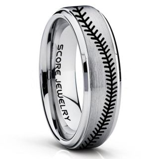Baseball Ring, Baseball Stitch Pattern Ring, Silver Tungsten Ring, Silver Ring, Silver Wedding Band, Silver Wedding Ring, Baseball Stitch Ring, Silver Tungsten Band