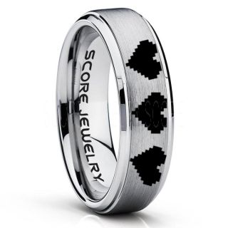 Legend of Zelda Ring, 8 Bit Hearts Ring, Zelda Wedding Ring, Zelda Wedding Band, Gamer Ring, Silver Tungsten Ring, Silver Wedding Band, 8 Bit Hearts Zelda Ring